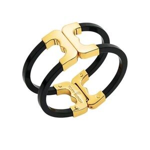 NWOT Tory Burch Gold Gemini Link Black Resin Hinge Cuff Magnetic Bracelet $198